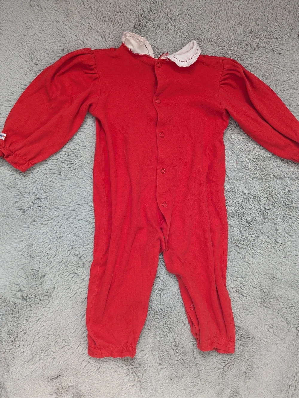 Vintage 90s Little Me Red Heart Embroidered One Piece Romper With Collar